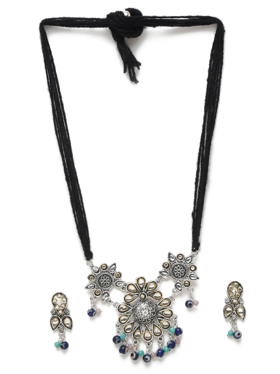 YouBella Jewellery Oxidised Silver Necklace Jewellery Set with Earrings for Girls and Women (Silver) (YBNK_50517)